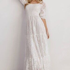🌟  Smocked Lace Maxi Wedding Dress - Off White - Size XL - NWT 🌟